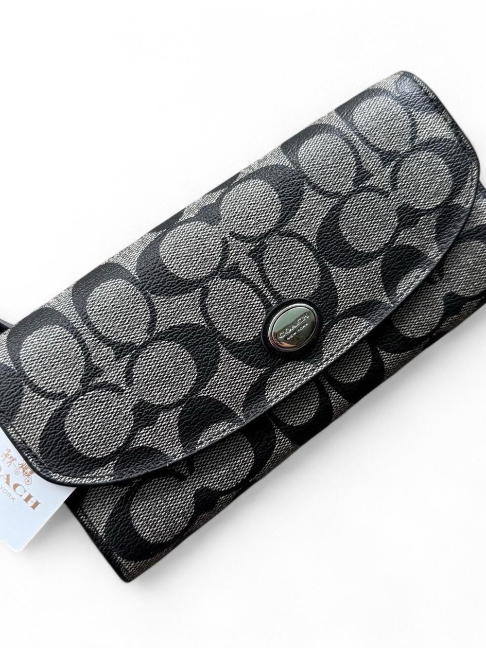 Coach Signature Continental Wallet in Black & Gray